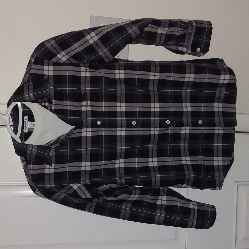 Large Old Navy Boys Button Down Black White and Grey